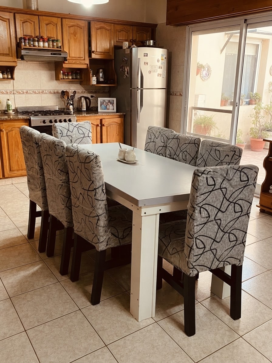 MESA Y OCHO SILLAS LISO Y FIRULETE - Olavarría